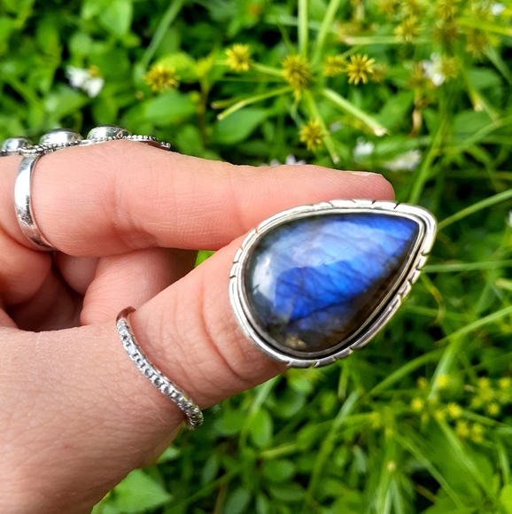 Labradorite pear cut ring 925 - Picture 3 of 4